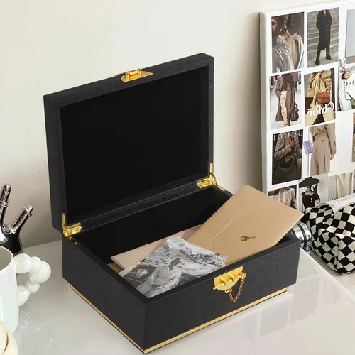 Vista 4 de HofferRuffer Elegante Caja Decorativa de Cuero Sintético, Organizador de Caja de Joyería de Almacenamiento, Soporte Organizador de Cosméticos Grande