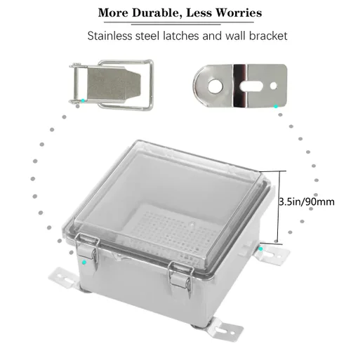 Vista 2 de Zulkit Caja de conexiones IP67 Caja eléctrica impermeable para proyectos con cubierta transparente con bisagras, cierre de acero inoxidable, carcasa