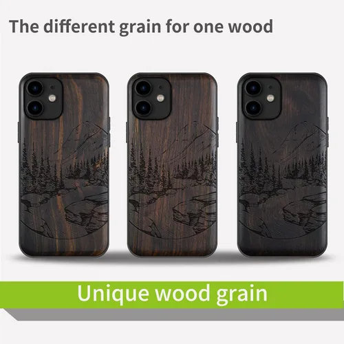 Vista 7 de Carveit Funda de madera para iPhone 11 [madera natural y TPU suave negro] a prueba de golpes, protector de madera único para teléfono compatible