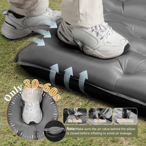 Vista 2 de KASBAH - Colchoneta de dormir inflable de 6 pulgadas de grosor con bomba de pie y almohada integradas, equipo de campamento ultraligero