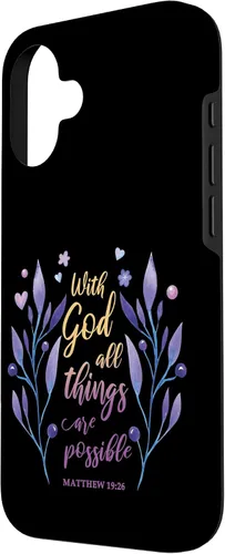 Vista 2 de with God All Things are Possible Matthew 19:26 Christian Case for iPhone 16