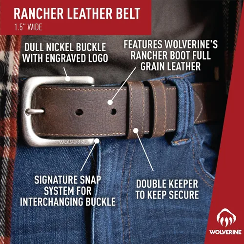 Vista 4 de Wolverine Men's Full Grain Leather Workwear Heavy Duty Durable Everyday Classic Casual Metal Buckle