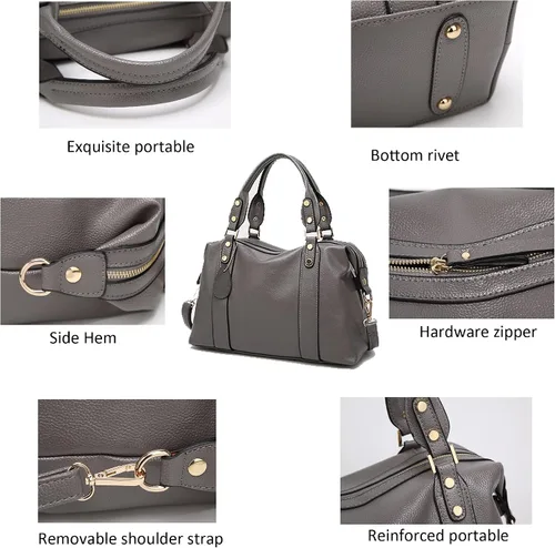 Vista 6 de Bolsos y bolsos de cuero vegano para mujer, con asa superior, bolsos Boston de moda