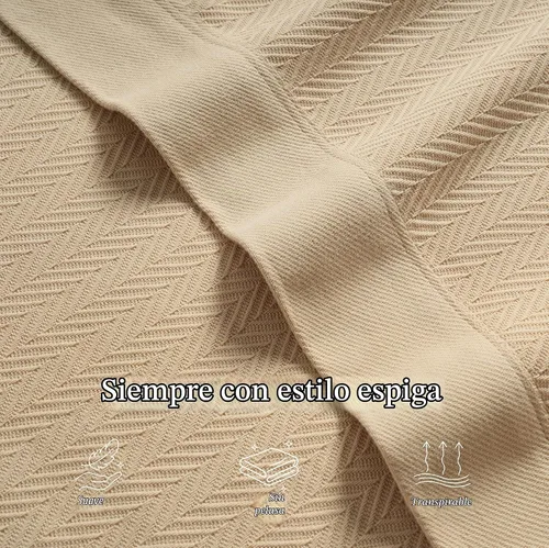 Vista 4 de Threadmill - Mantas de algodón de lujo para cama tamaño individual Manta 100% algodón para todas las estaciones para cama individual Manta