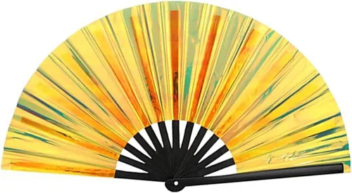 Vista 13 de Abanico plegable grande para rave, ventilador chino de Kung Fu Tai Chi para hombres y mujeres, festivales de boda, decoración de fiesta de Negro