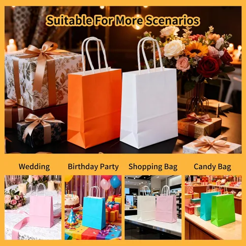 Vista 7 de XEMGUE Paquete de 36 bolsas de regalo pequeñas con asas, 10 coloridas bolsas de papel para recuerdos de fiesta de cumpleaños de niños, baby shower
