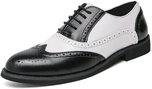 Vista 8 de HuitJours Hombres Brogues Wingtip Lace Up Classic Black Dress Shoes Derby Gatsby Prom Fashion Oxford