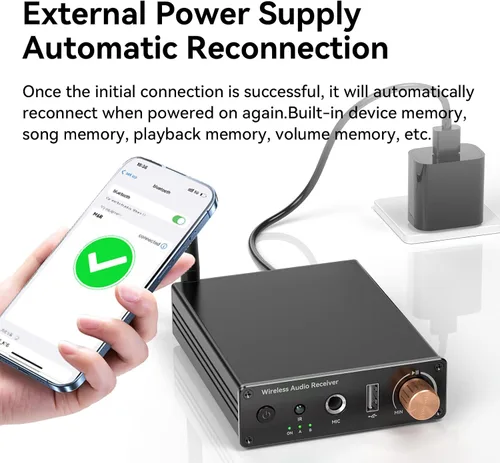 Vista 7 de Receptor Bluetooth 6.0, adaptador de audio Bluetooth con cable RCA AUX de 0.138 in, audio inalámbrico para recibir estéreo antiguo/altavoces