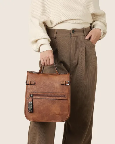 Vista 2 de Bolso cruzado FADEON para mujer, bandolera de diseñador, con asa para el hombro, bolso de cuero sintético, con manija superior, bolso de mano