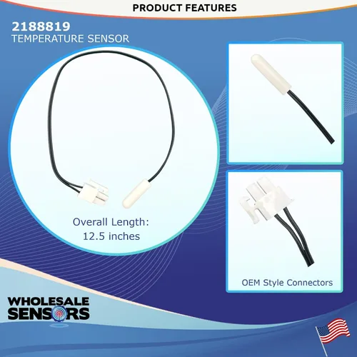 Vista 3 de Wholesale Sensors Termistor de refrigerador de repuesto Whirlpool 2188819 garantía de 12 meses