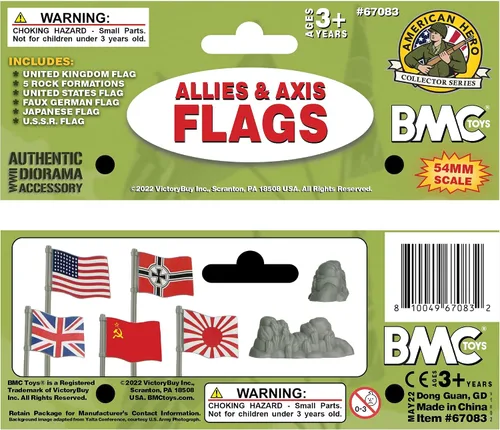 Vista 4 de BMC WW2 D-Day Allies Axis Plastic Army Men Banderas 10pc Militar Playset Accesorio