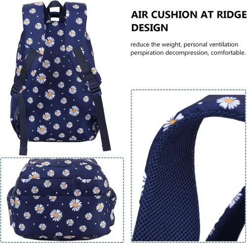 Vista 12 de goldwheat Mochilas impresas margaritas con paquete de almuerzo, estuche de lápices 3pcs, bolsa ligera resistente al agua para la escuela secundaria