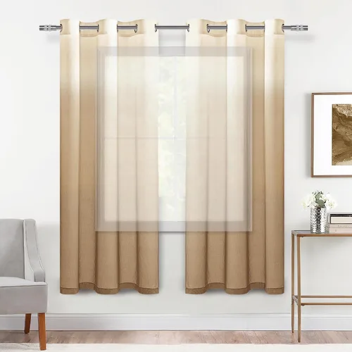 Vista 28 de DWCN Cortinas Transparentes Ombré - Cortinas de Lino Sintético con Gradiente Semi Voile con Ojales en la Parte Superior para Dormitorio y Sala