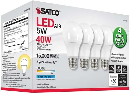 Vista 7 de Satco 11453-5A19/LED/850/120V/D/4PK (S11453) A19 A Line Pear Bombilla LED