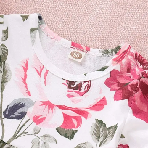 Vista 4 de CARETOO Conjunto de pantalón de manga larga con estampado floral y volantes para niñas