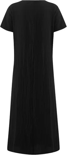Vista 4 de Vestido casual de verano para mujer, de manga corta, cuello redondo, con bolsillos, holgado, de algodón y lino