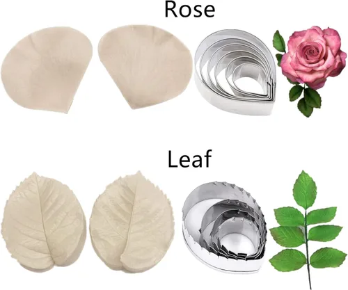 Vista 3 de 60 piezas de goma de pasta de flores y hojas, 6 juegos de moldes de silicona de flores de fondant, 6 unidades, cortador de pasta de goma, 20 piezas