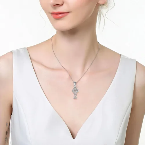 Vista 9 de INFUSEU Joyería irlandesa de plata esterlina, collar de nudo de bruja celta Claddagh para mujeres, adolescentes y niñas
