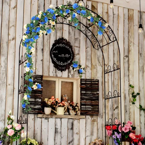 Vista 4 de Syhood Guirnalda de rosas artificiales, enredaderas y hojas, pancartas colgantes, guirnalda floral falsa para boda, arco, ceremonia, hogar, jardín