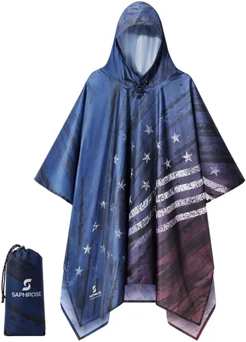 Vista 26 de SaphiRose Poncho de lluvia con capucha, impermeable, para hombres, mujeres y adultos Algas Azul 1 Pack