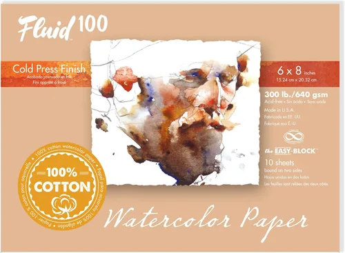 Vista 19 de Bloque de Papel Acuarela Fluid 100, 4 x 6 pulgadas, 15 Hojas, 140 libras (300 GSM) 100% Algodón, Ficha de Prensa Fría para Pintura Artística