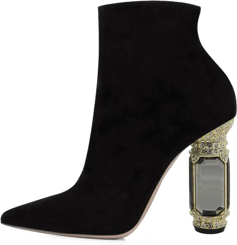 Vista 105 de FSJ Botas de tacón alto con punta puntiaguda para mujer, con tacón alto, con cremallera lateral brillante, estilo casual, para uso diario, zapatos