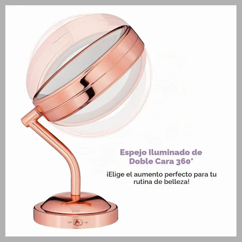 Vista 3 de Conair Espejo de maquillaje iluminado con aumento, espejo de tocador LED, espejo de aumento 1X/5X, espejo de doble cara, funciona con batería, oro