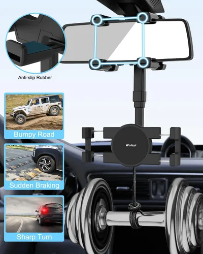 Vista 6 de Soporte para tablet para espejo retrovisor de automóvil, compatible con espejos grandes, soporte para tableta de espejo retrovisor para automóvil