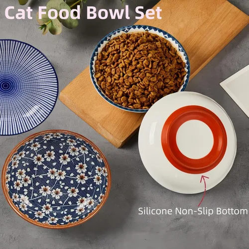 Vista 4 de Paquete de 3 cuencos antideslizantes para gatos, cuencos de cerámica para gatos que no se derraman, juego de platos de 5.5 pulgadas para gatos