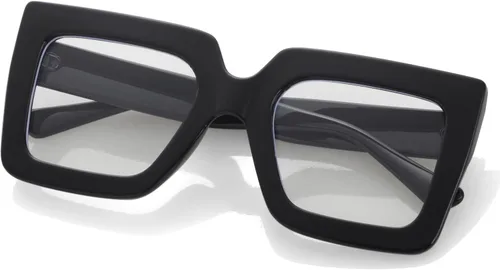 Vista 5 de Kursan Lentes cuadrados de gran tamaño para mujeres y hombres, con marco grande, bloqueo de luz azul, anteojos de moda (negro brillante)