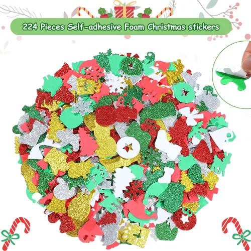Vista 3 de 24 kits de calcomanías de espuma para árbol de Navidad, autoadhesivas a granel, calcomanías de espuma con purpurina para el invierno, kits