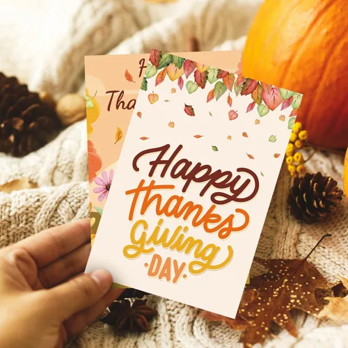 Vista 6 de Quera 27 tarjetas de felicitación de Acción de Gracias, tarjetas de animales de otoño con sobres, tarjetas de cosecha para niños, adultos, amigos