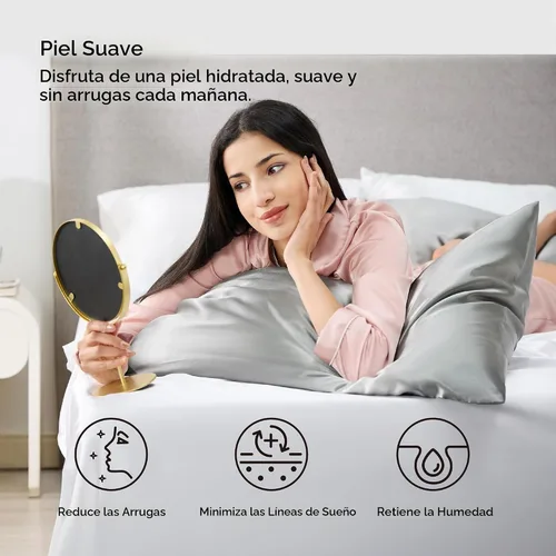 Vista 4 de Bedsure Paquete de 2 fundas de almohada de satén similares a las fundas de almohada de seda tamaño estándar, funda de almohada para mujeres que