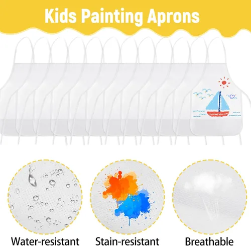Vista 4 de DIY Kids Chef Hat and Apron Set Kids Painting Delantales con bolígrafo de colores y plantillas de manualidades para hornear pintura Artesanía, Blanco