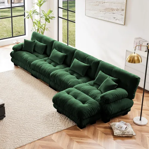 Vista 13 de Sofá modular en forma de U de 118 pulgadas con 2 otomanas, sofá de nube de terciopelo peletizado con almohadas de apoyabrazos de refuerzo, cómodo