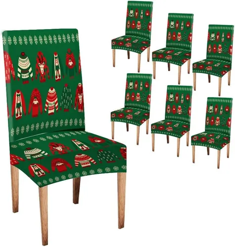Vista 296 de CAPSCEOLL Christmas Dining Chair Covers,Snowflakes Festive Winter Pattern Stretch Chair Covers for Dining Room Set of 2 Washable Spandex Parson