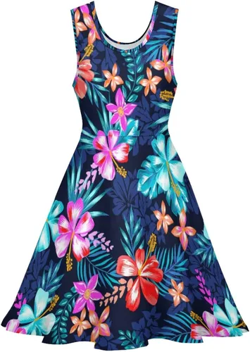 Vista 4 de Vestido de fiesta corto floral sin mangas con cuello redondo para mujer