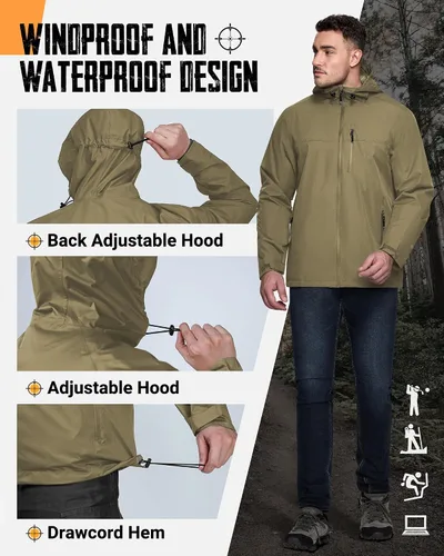Vista 4 de 33,000ft Chaqueta impermeable plegable para hombre, ligera, con capucha, impermeable, para ciclismo