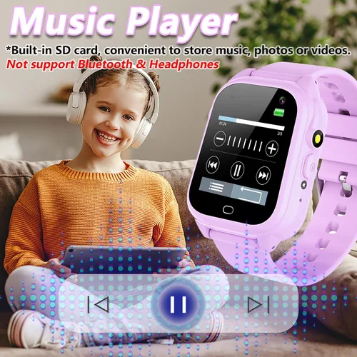 Vista 5 de OVV Reloj inteligente para niños y niñas de 3 a 12 años con resistente al agua 26 juegos, pantalla táctil de 1.44'', cámara HD, reproductor de MP3