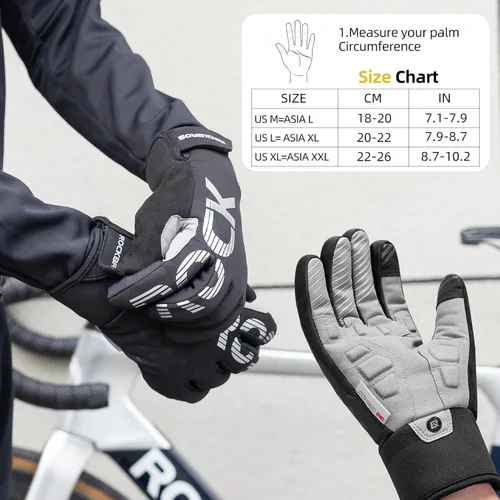 Vista 6 de ROCKBROS Guantes de ciclismo de invierno para pantalla táctil, guantes de bicicleta de montaña para clima frío, guantes de ciclismo para hombres