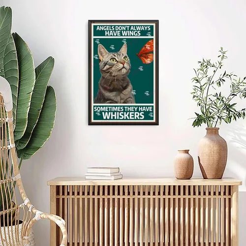 Vista 4 de LIUAXICIA Lienzo decorativo para el hogar, arte de pared de ángeles que no siempre tienen alas a veces tienen bigotes para baño, pared, oficina