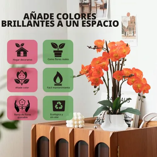 Vista 5 de CXGS Planta de orquídeas artificiales de 20.9 pulgadas, orquídeas artificiales de tacto real en jarrón de cerámica, arreglo floral de Phalaenopsis