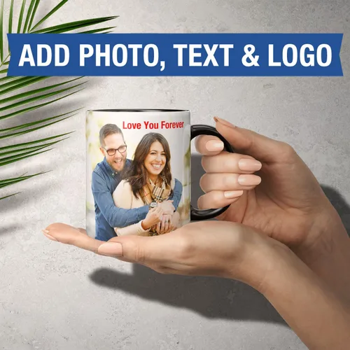 Vista 2 de Taza de café personalizada – Tazas personalizadas con texto en imagen, nombre de foto personalizado, logotipo, taza de cerámica – Cumpleaños, Negro