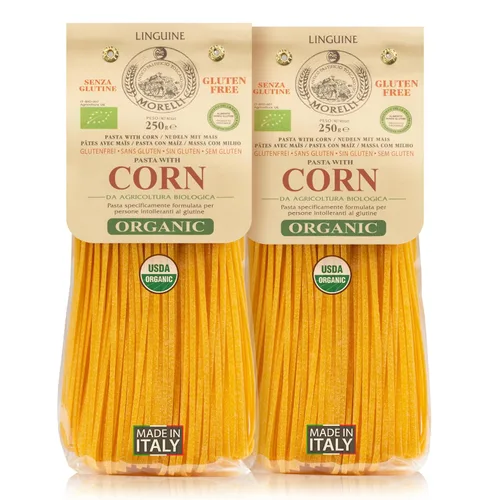 Vista 7 de Morelli Pasta Linguine orgánica sin gluten, pasta sin trigo hecha con maíz, fideos de maíz veganos, pasta sin gluten, pasta orgánica importada