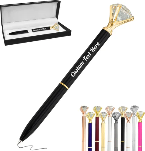 Vista 21 de Aolun 10 bolígrafos de diamantes con cristal personalizados a granel, bolígrafo de metal personalizado con nombre grabado, regalos de texto