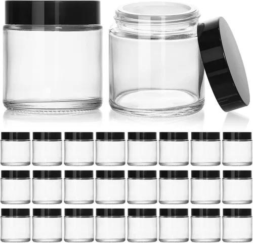 Vista 11 de KEYWING Tarros de vidrio ámbar de 1 oz con tapas negras, paquete de 36 tarros pequeños redondos de vidrio para cosméticos con forros interiores