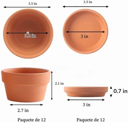 Vista 2 de Yishang Macetas de terracota poco profundas de 3.5 pulgadas con platillo/bandeja, maceta de arcilla cerámica con orificio de drenaje para macetas
