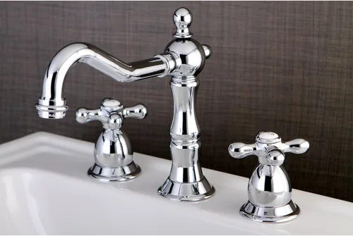 Vista 2 de Kingston Brass KS1971AX Heritage Grifo de Lavabo Extendido con Mango Cruzado de Metal, Cromo Pulido, Centro Ajustable de 8 Pulgadas