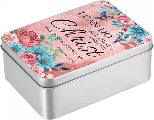 Vista 8 de Caja de lata de metal con tapa, contenedor de almacenamiento rectangular vacío de hojalata, estuche de lata portátil ligero para manualidades