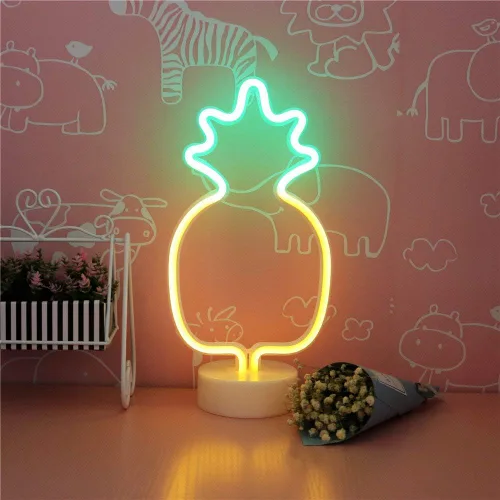 Vista 4 de Cartel de neón LED para interior, luz nocturna con base de soporte, funciona con batería/USB, luz decorativa de neón